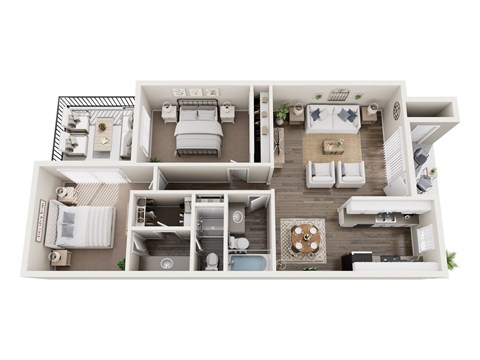Floor plan for 2 beds, 2 baths, 862 sqft